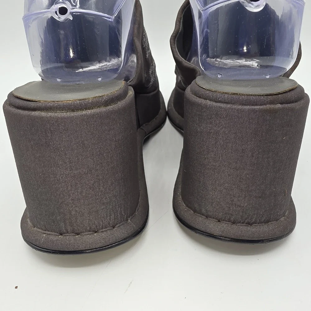 Vintage Y2K MIA Cora Platform Chunky Slide Sandals Shoes Embroidered Gray SZ 8.5